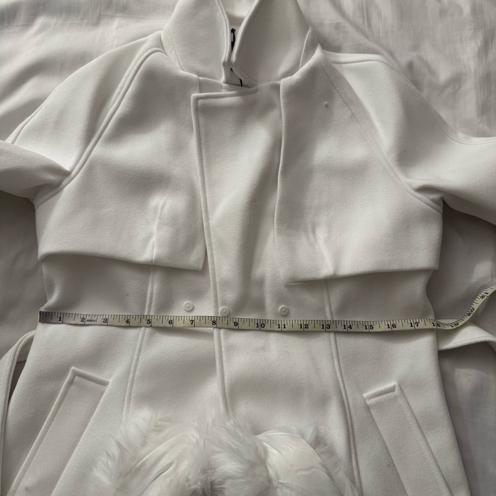 White removable faux fur belted wrap pea coat - Picture 10 of 12